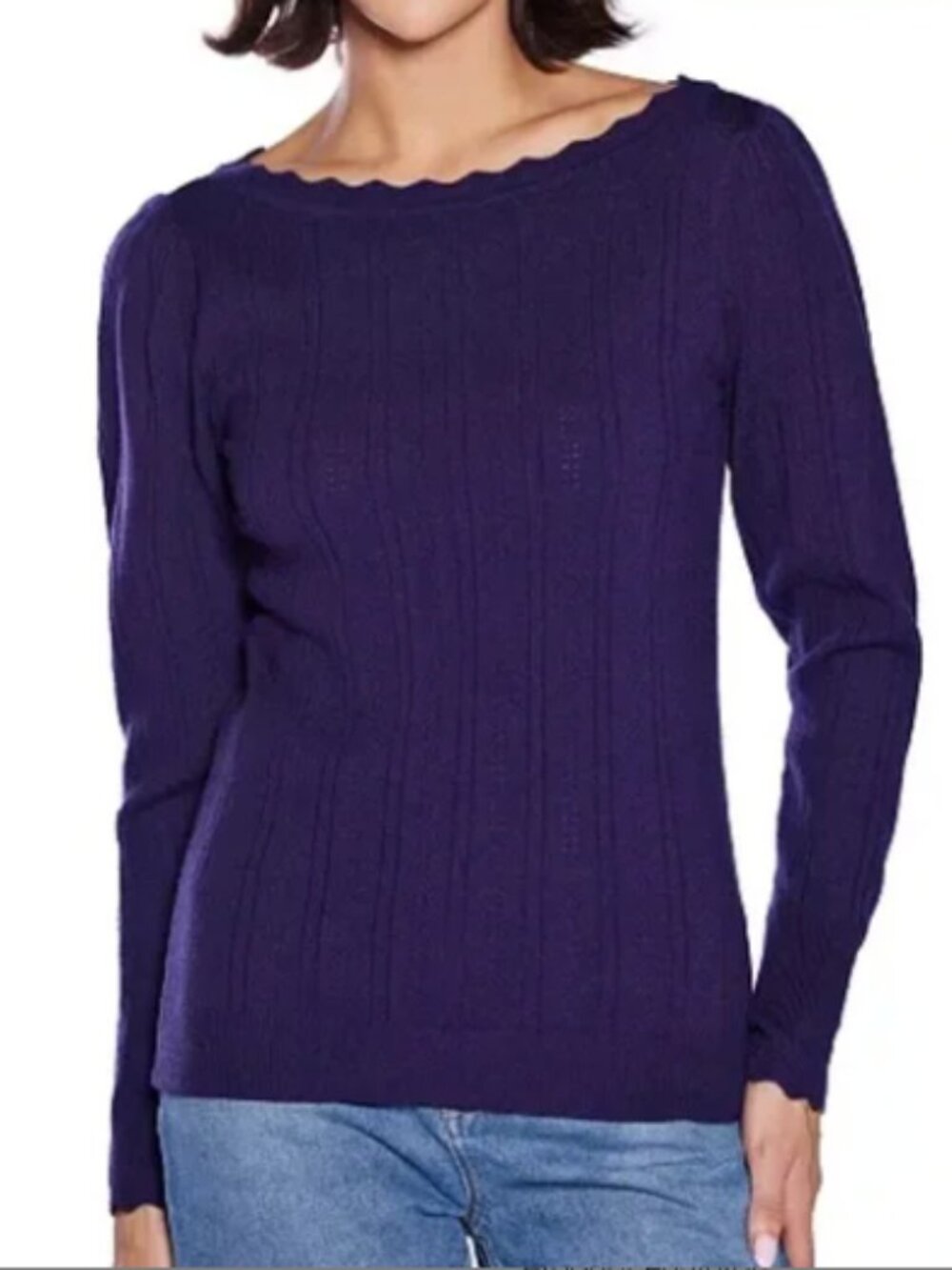 Belldini Women's Scalloped Trim Boat Neck Sweater Purple Size 3X